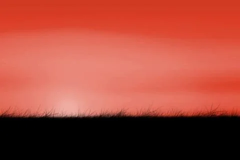 Digitally generated Red sky over grass Stock Illustration