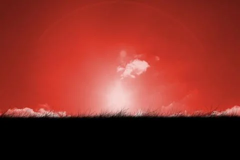 Digitally generated Red sky over grass Stock Illustration
