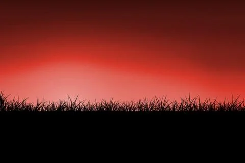 Digitally generated Red sky over grass Stock Illustration