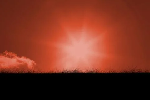 Digitally generated Red sky over grass Stock Illustration
