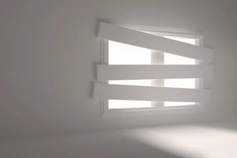 Digitally generated room with bordered up window Stockillustratie