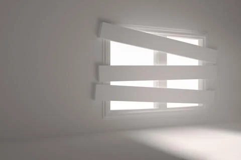 Digitally generated room with bordered up window Ilustración de archivo