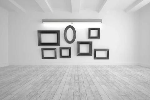 Digitally generated room with picture frames Stock Illustration