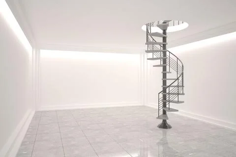 Digitally generated room with winding staircase 库存插图