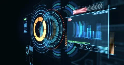 Digitally generated screen and circular patterns Foto stock