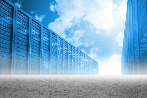 Digitally generated Server hallway in desert Stockillustratie