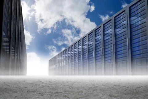 Digitally generated Server hallway in desert Stockillustratie