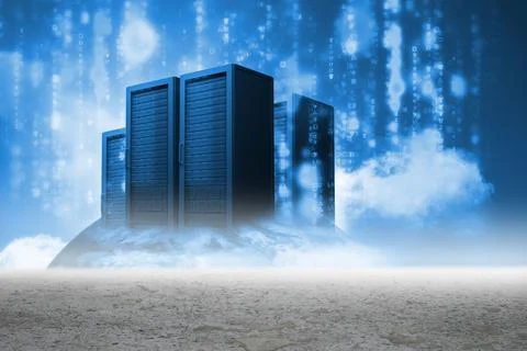 Digitally generated Server towers on globe Stock Illustration