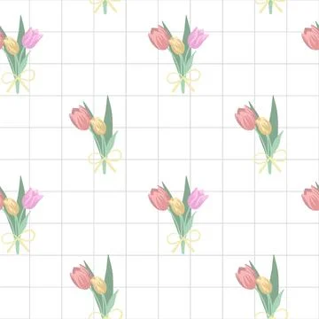 Digitally generated vector illustration of flower bouquet over grid lines on Ilustração Stock