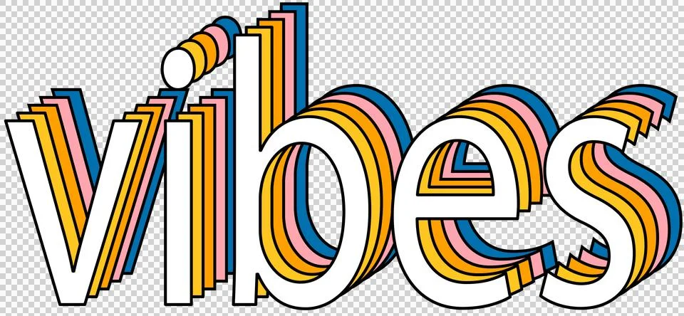 Digitally generated of vibes text in 3d colorful shadow effect against white Stock Illustration