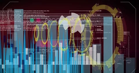 Digitally generated video of various graphs and data with computer interface Stock Footage 330058319