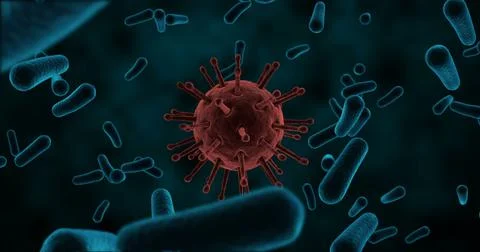 Digitally generated virus cells and bacteria against brown background Foto stock