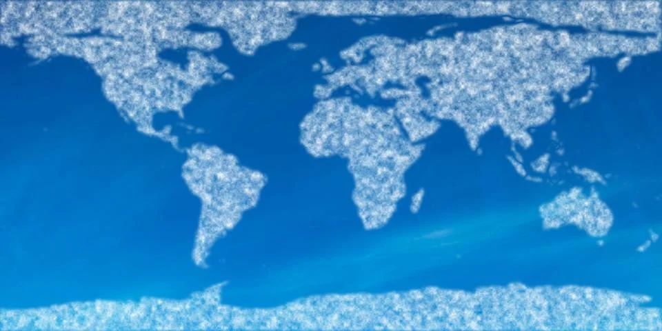 Digitally generated world map in sky Stock Photos