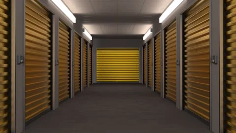 Digitally rendered corridor with multiple closed storage lockers. Stock Footage 320073872