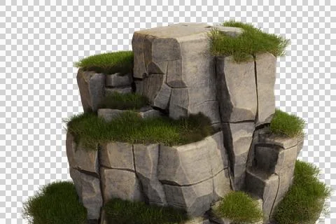 A digitally rendered, multi-layered rock formation, appearing weathered Stock Illustration