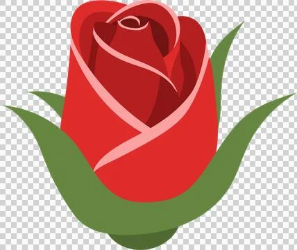 A digitally rendered red rosebud with light red accents, nestled in green l.. Stock Illustration