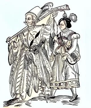 Digitally restored Ein Landsknecht und die Soldatenprostituierte Nuernberger Stock Illustration