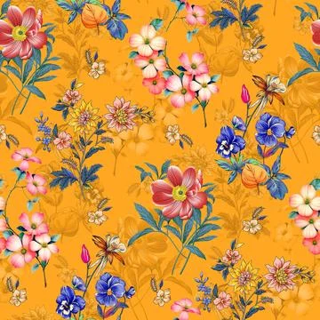 Digital,Textile,All,Over,Floral,Seamless,Pattern. Stockillustratie