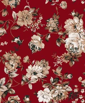 Digital,Textile,Design,Allover,Pattern,With,Mughal,Art,And,Background Stock Illustration