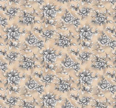 Digital,Textile,Design,With,Beautiful,Bunch,And,Geometric,Border,Seamless Stock-Illustration