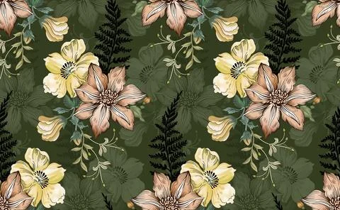 Digital,Textile,Design,Flower,Element,New,Semi,Bold,Flower,Allover Stock Illustration