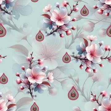 Digital,Textile,Design,Mughal,Art,Allover,With,Skin,Background,Red Stock Illustration