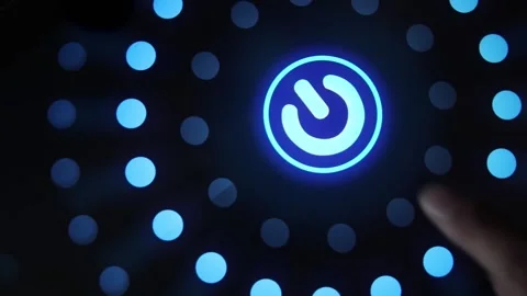 Digitization Idea, Human hand pressing start button to power on Stock Footage 148929351