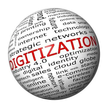 Digitization Wordcloud - 3D illustration Illustrazione stock