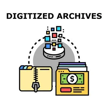 Digitized archives concept compressing database information Stock Illustration