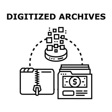Digitized archives concept compressing database information Stock Illustration