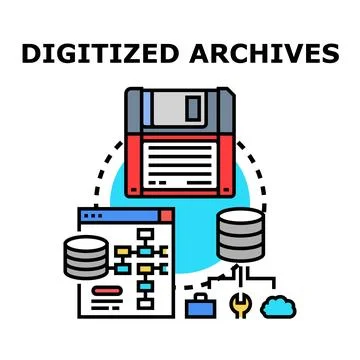 Digitized archives data migration process vector illustration イラスト素材