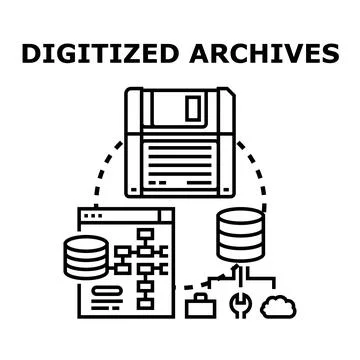 Digitized archives data migration process vector illustration Stock Illustration