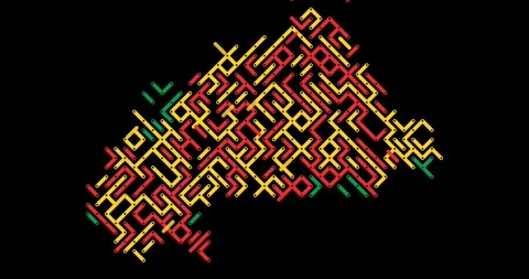 Digitized Sliding Particles Generate Burkina Faso Map Stock Footage 323448540