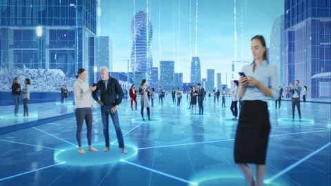Digitized Virtualization of City with People Connecting 스톡 동영상 295829202