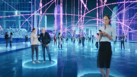 Digitized Virtualization of City with People Connecting Stock Footage 295829211