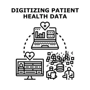Digitizing patient health data for digital healthcare management Stock Illustration