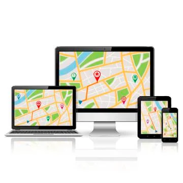 Digitl devices with GPS map Stock Illustration