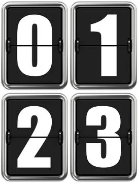 Digits 0, 1, 2, 3 on Mechanical Scoreboard. Stock Illustration