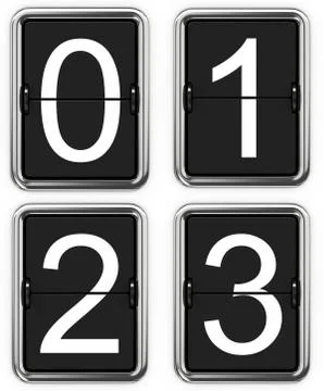 Digits 0, 1, 2, 3 on Mechanical Scoreboard. Stock Illustration