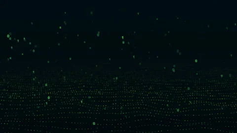 Digits 0 and 1 as binary code, moving lines and dots and float particles 動画素材 343594270