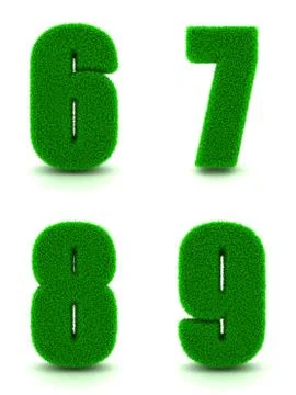 Digits 6, 7, 8, 9 of 3d Green Grass - Set. Stock Illustration