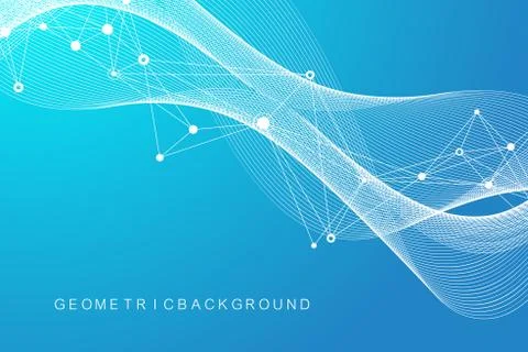 Digits abstract background with connected line and dots, wave flow. Digital n Illustrazione stock