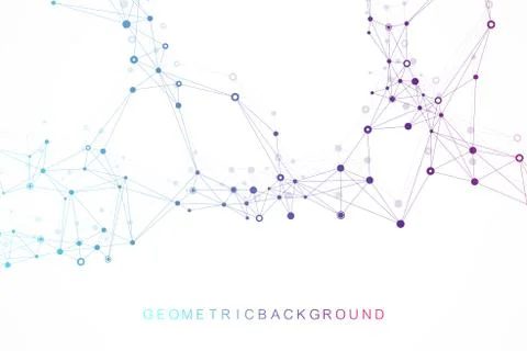 Digits abstract background with connected line and dots, wave flow. Digital n Stock Illustration