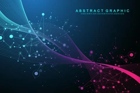 Digits abstract background with connected line and dots, wave flow. Digital Illustrazione stock