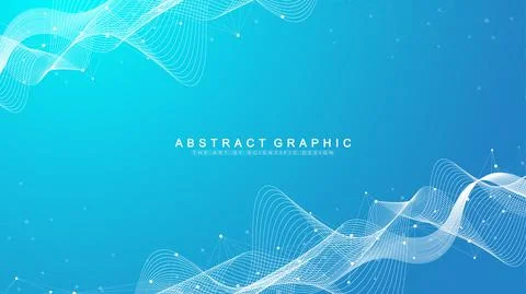 Digits abstract background with connected line and dots, wave flow. Digital Stock Illustration