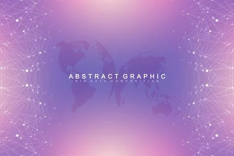 Digits abstract background with connected line and dots, wave flow. Digital Illustrazione stock