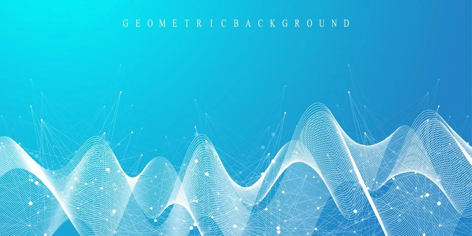 Digits abstract background with connected line and dots, wave flow. Digital Stock Illustration
