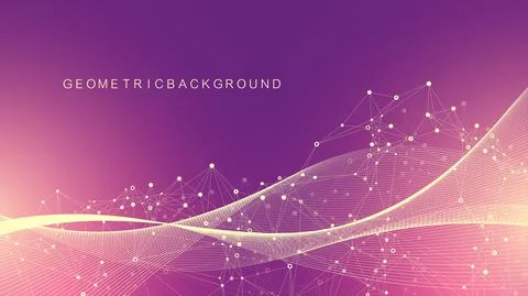 Digits abstract background with connected line and dots, wave flow. Digital Stock Illustration