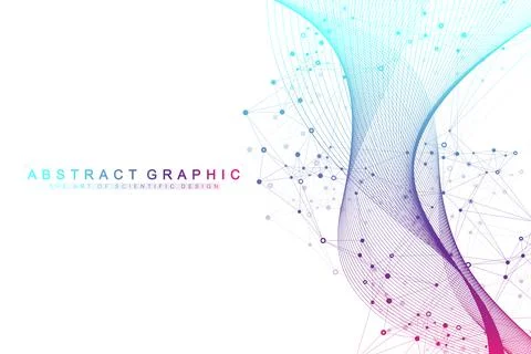 Digits abstract background with connected line and dots, wave flow. Digital イラスト素材