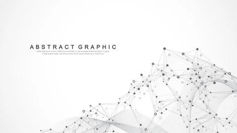 Digits abstract background with connected line and dots, wave flow. Digital Illustrazione stock
